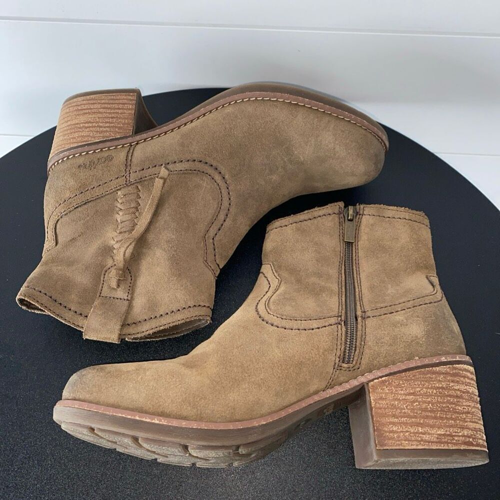 Earth Irene Round Toe Block Heel Ankle Boots Brown Genuine Leather Sz 11 - Picture 10 of 14